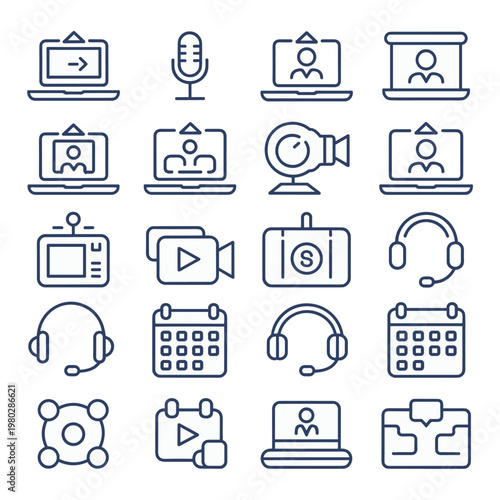 Collection of icons representing various communication and media tools