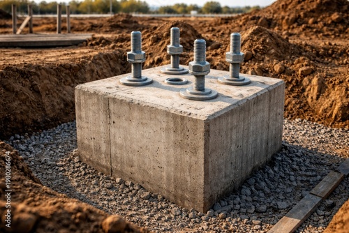 Concrete foundation building with anchor bolts for light pole installation