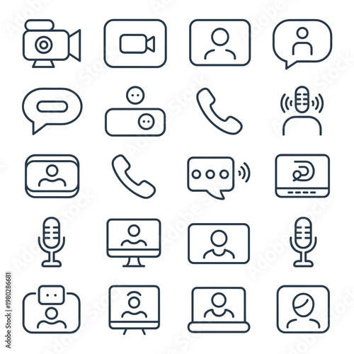 Collection of icons representing various communication and media interaction methods