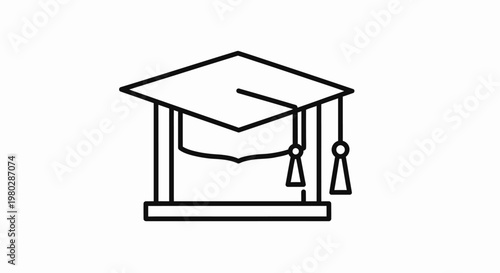 A simple line drawing depicts a graduation cap symbolizing academic achievement and completion