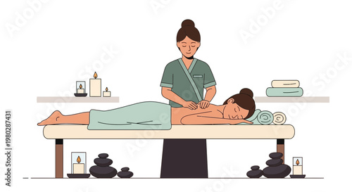 Relaxing massage therapy session with hot stones and candles in a spa setting.