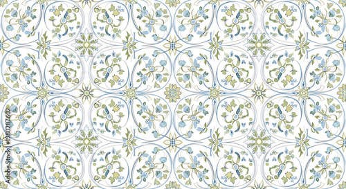 Intricate floral pattern on ceramic tile.