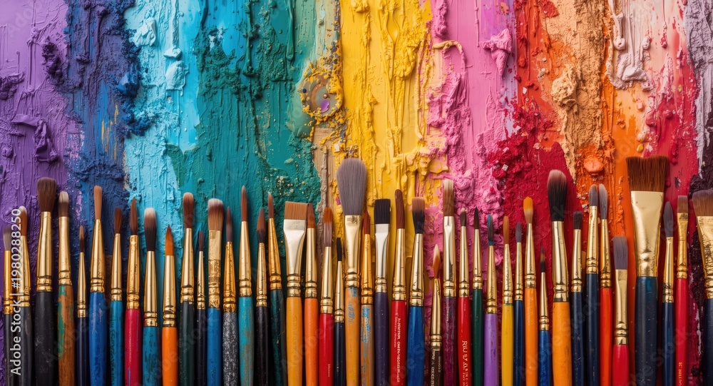 Fototapeta premium Vivacious collection of paint brushes nurturing expressive art journeys