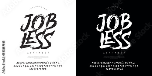 Jobless Grungy Brush Script Alphabet Font for Distorted Streetwear Logo and Underground Music Poster Design
