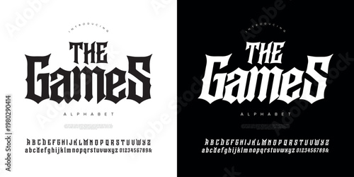 The Games Gothic Blackletter Alphabet Font for Esport Logo Gaming Poster and Tattoo Style Design