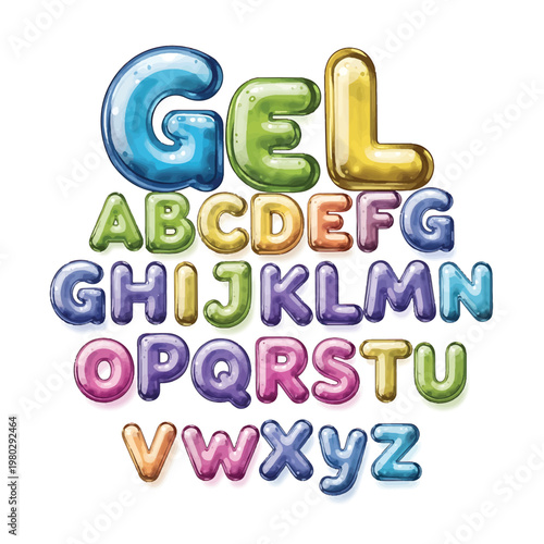 Colorful alphabet letters in bubbles.