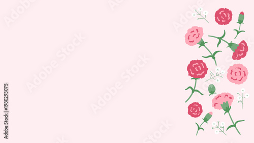 Mother’s Day pink background right side carnation floral design with copy space illustration vector