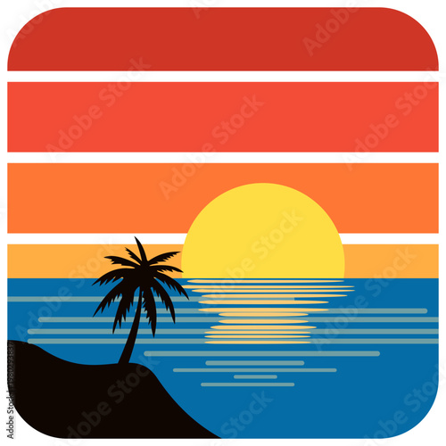 Retro Sunset Beach Illustration