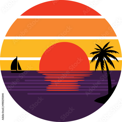 Retro Sunset Beach Illustration