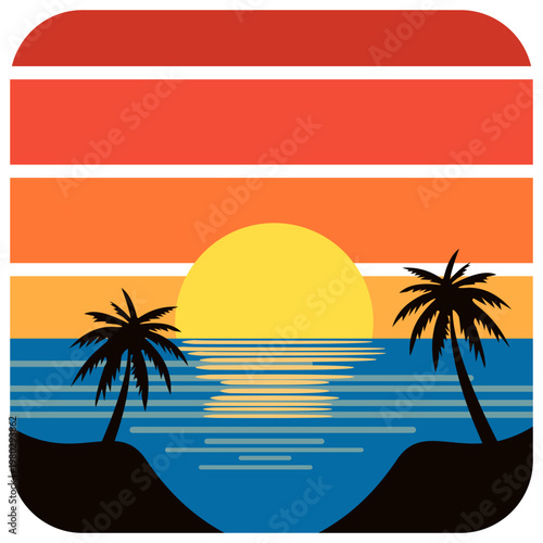 Retro Sunset Beach Illustration