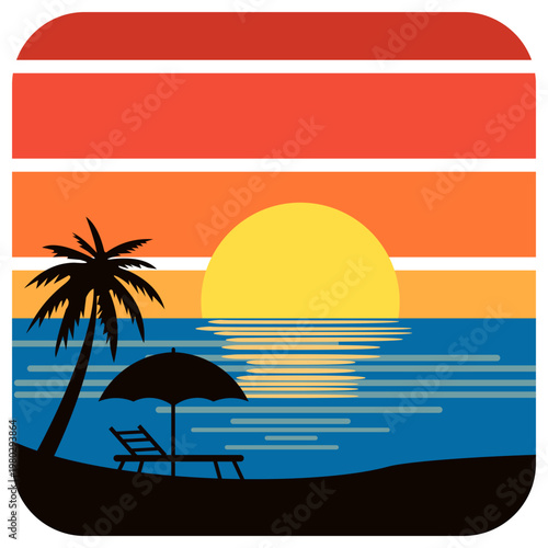 Retro Sunset Beach Illustration