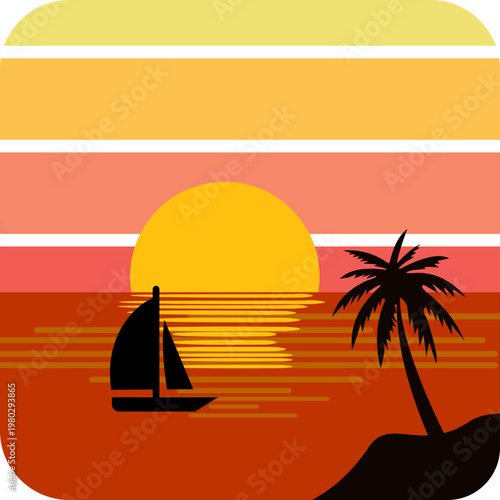 Retro Sunset Beach Illustration