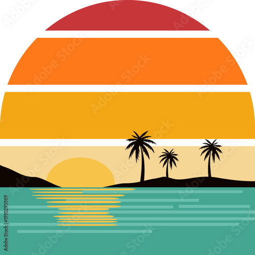 Retro Sunset Beach Illustration
