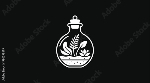 Minimalist Terrarium Logo on Black Background