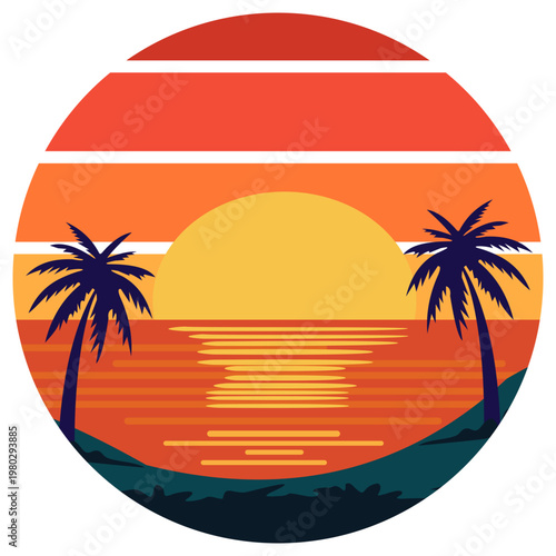 Retro Sunset Beach Illustration