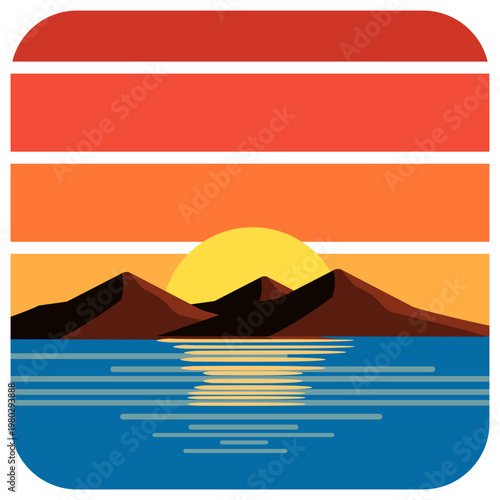 Retro Sunset Beach Illustration