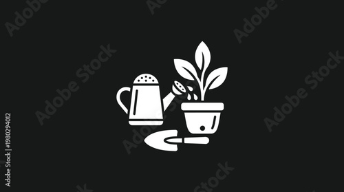 Gardening Icon Set on a Black Background