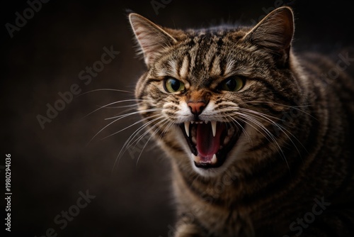 A fierce cat displaying anger with ample copy space for text
