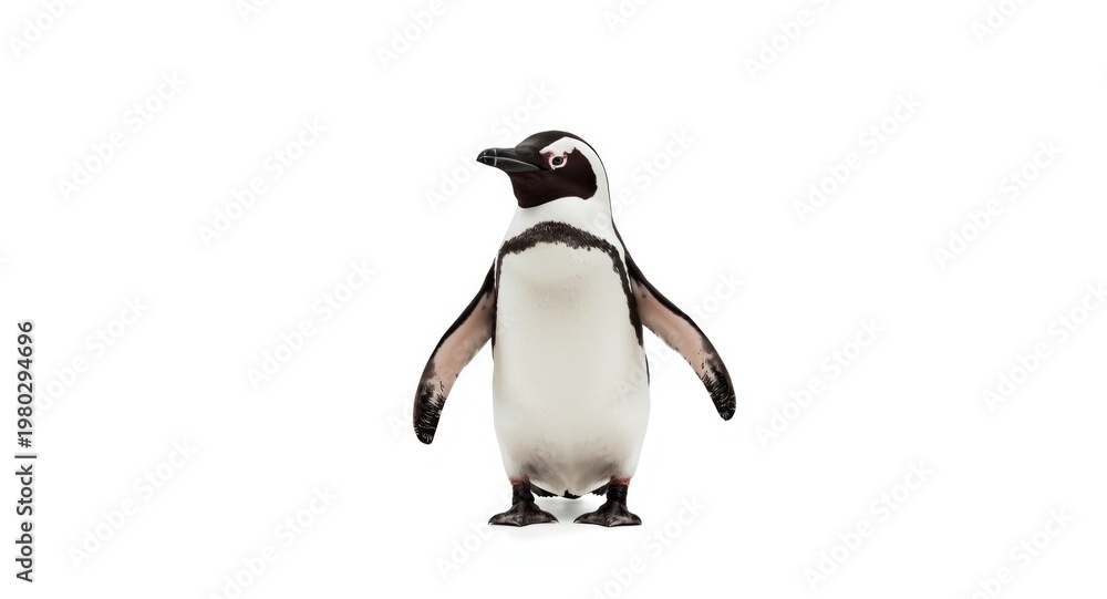Fototapeta premium Single gentoo penguin against a flawless white backdrop