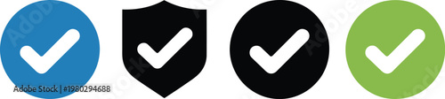 Checkmark badge icons collection featuring shield and circle symbols in modern minimal design on white background