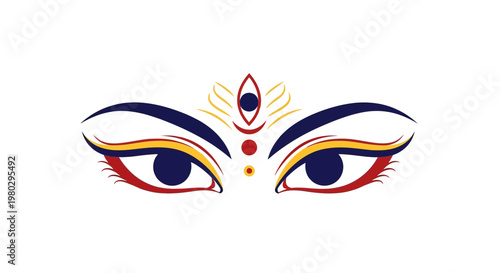 Hindu Goddess Durga Eyes Illustration, Divine Feminine Power, Third Eye Symbol