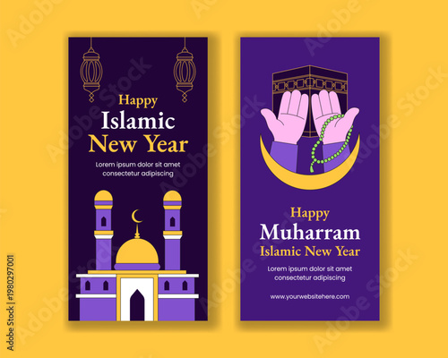 Flat Cartoon Hand Drawn Social Media Vertical Banner Background Islamic New Year