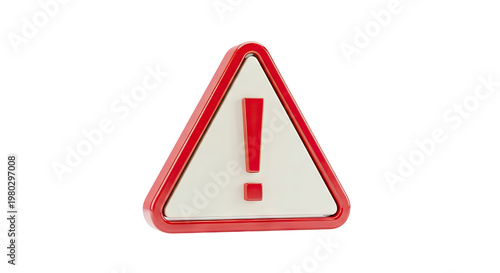 3D Red and White Exclamation Mark Warning Sign