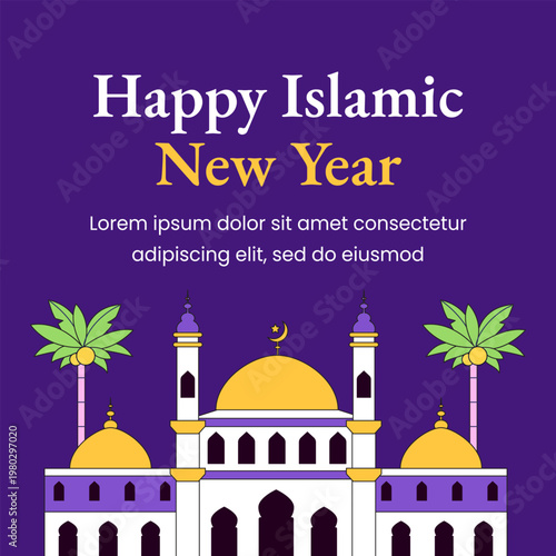 Islamic New Year Social Media Flat Cartoon Hand Drawn Illustration Background