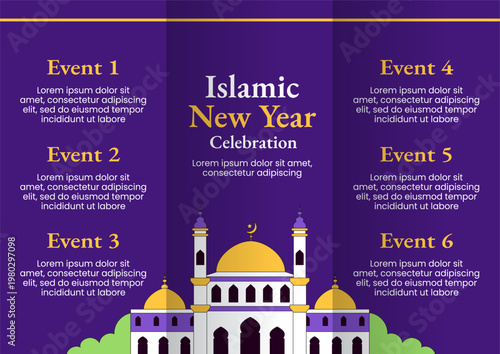 Social Media Brochure Flat Cartoon Hand Drawn Template Islamic New Year Background