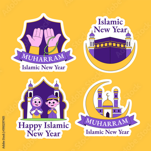 Flat Cartoon Hand Drawn Social Media Label Illustration Islamic New Year