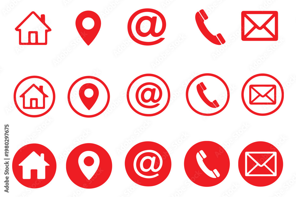 Fototapeta premium Essential contact information icons set in various styles for modern digital communication