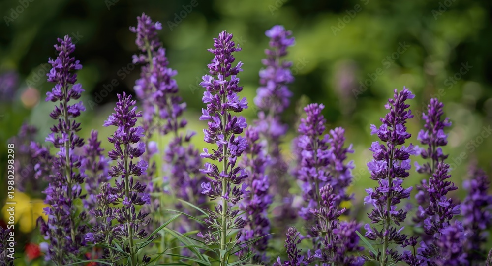 Obraz premium Vibrant violet statice blossoms blooming abundantly in summer garden with softly blurred natural backdrop