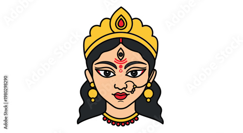 Indian Goddess Durga Face Icon - Hindu Mythology, Culture, Religion, Spirituality