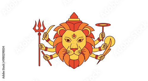 Narasimha Avatar: Lion-Man Deity with Multiple Arms and Divine Symbols