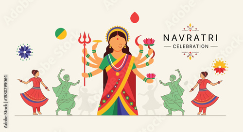 Navratri Celebration Goddess Durga Dancing People Festival India Culture