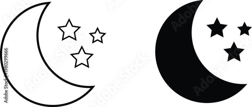 Sun and moon icon set. Day and night symbols. Weather sign. Light and dark cycle design. 
Celestial sign. Astrology and .solated vector graphics. 

