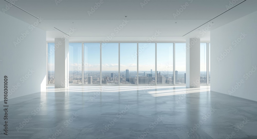 Fototapeta premium Vacant room featuring wall-to-wall window views