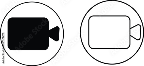 Video camera icon set. Movie and cinema symbols. Record sign. Multimedia and entertainment design.Camcorder sign. Digital media and film design Isolated vector graphics.


