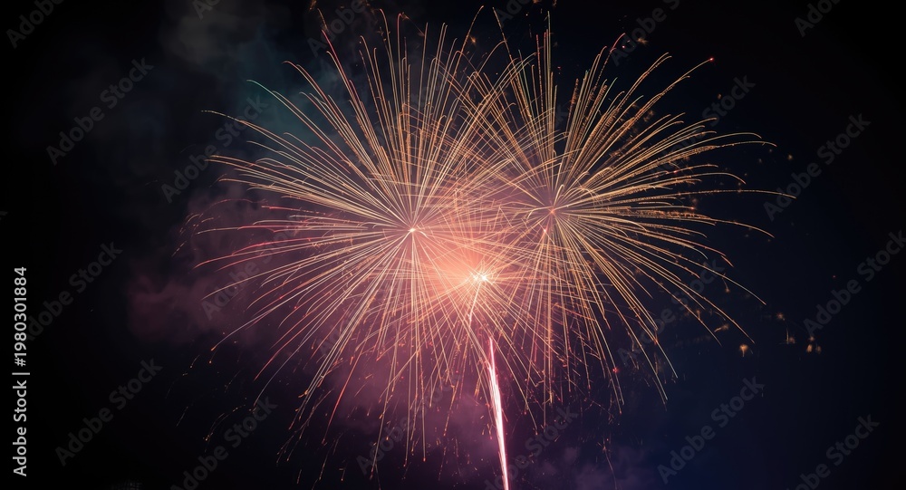 Fototapeta premium Shimmering fireworks display with radiant sparks and smoky trails glowing in the night at a festival