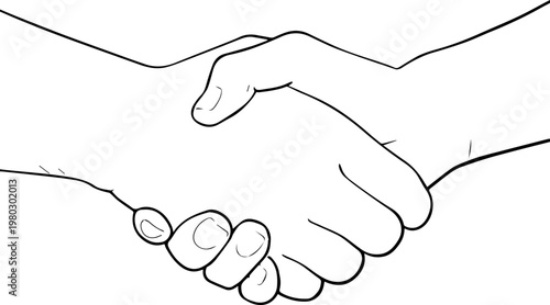Hand Drawn Handshake Black and White Illustration in Minimal Line Art Style Design