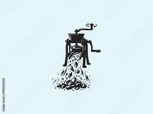 Minimalist black vector of an ice crusher in cutting action