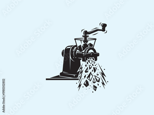 Ice crusher silhouette with snow cone ice shards falling outward