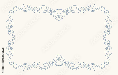 Vintage Engraving Rectangle Frame with Decorative Shell Filigree Border