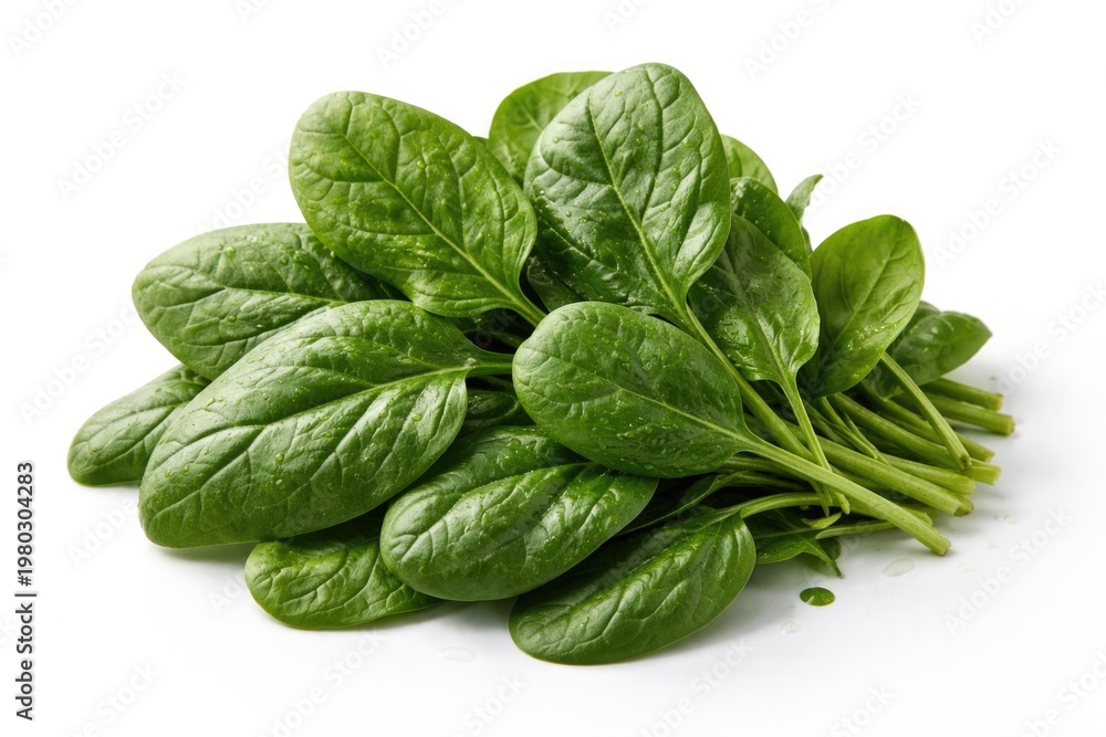 Fototapeta premium Fresh Spinach Leaves Piled on a Clean White Background