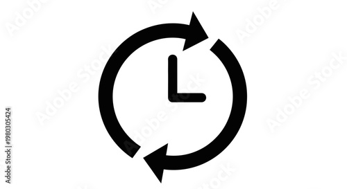 Clock with Circular Arrows Icon Symbol, Time Management Concept