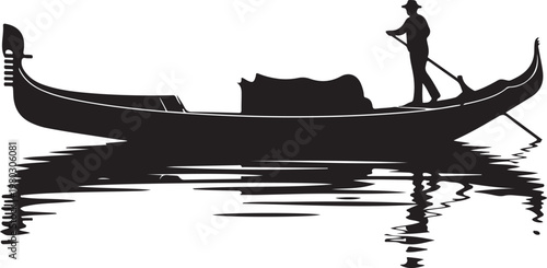 Gondola, Venice boat, silhouette illustration, vector graphic, black and white, water transport, travel icon