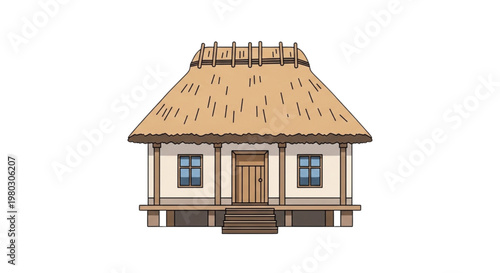 Rustic Thatched Roof Hut Home Scene for Rural Village Tourism and Eco-Friendly Living Marketing