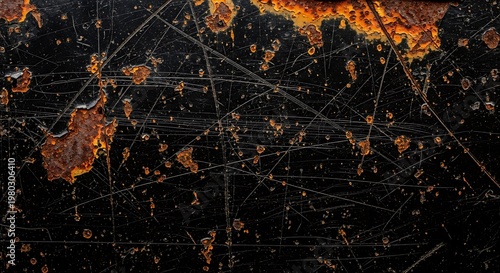 Grungy Black Surface with Scratches and Rust Spots Abstract Texture