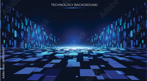 Futuristic blue-tech stage environment featuring luminous grids that simulate the transmission of Big Data. An immersive setting that pulsates like massive streams of Big Data moving through space