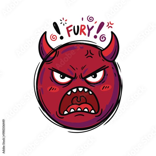 A doodle of an angry devil emoji face with fury expression